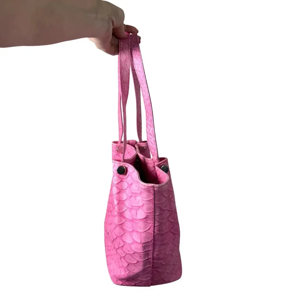 Claudia Firenze Pink Leather Python Embossed Tote Bag Italy Made  Shoulder Purse